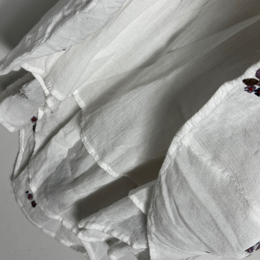Free People Bell Sleeve Bohemian Dress White Burgundy Embroidered Sz Large Boho - Picture 12 of 16